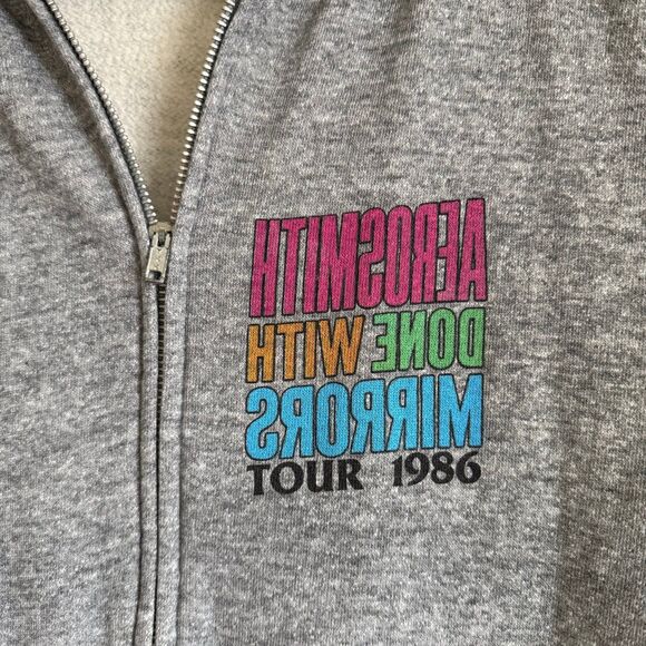 AEROSMITH 1986 Vintage Concert Tour Sweatshirt Sleeveless Merch Zip Gray Large - Picture 3 of 12